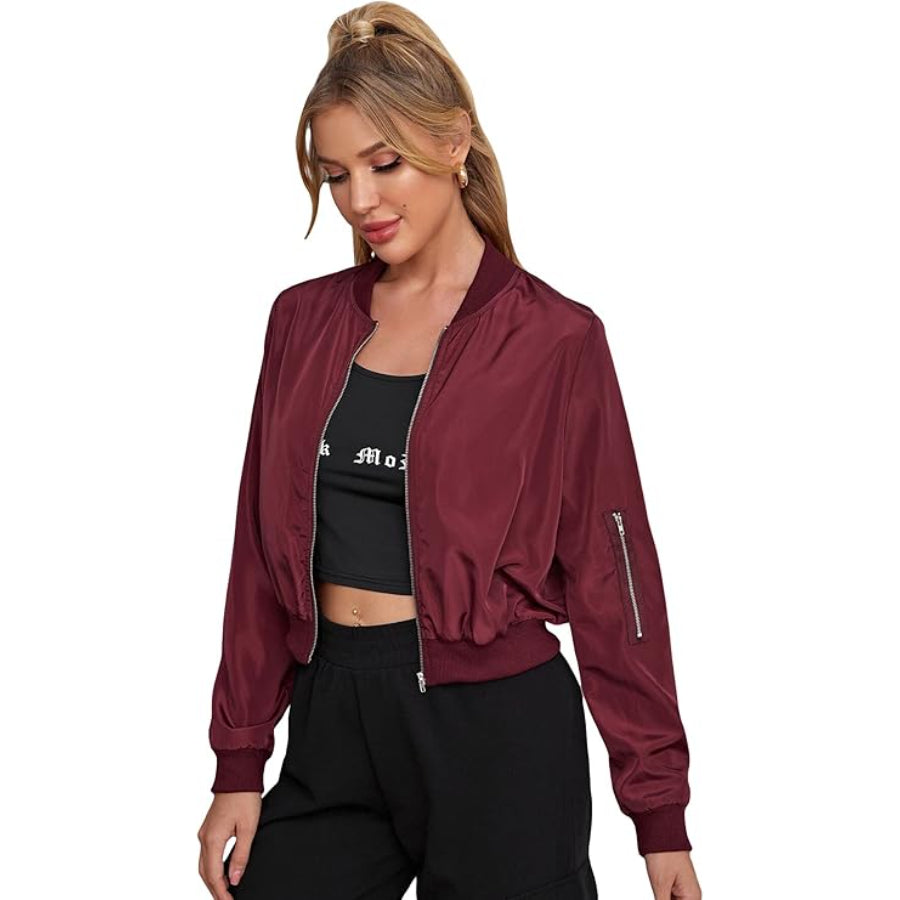 Women's Lightweight Bomber Biker Jacket Zip up Windbreaker Crop Bomber Jacket Coat