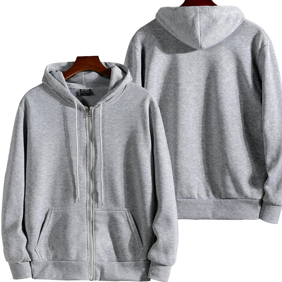 Solid Color Zip-Up Hoodie