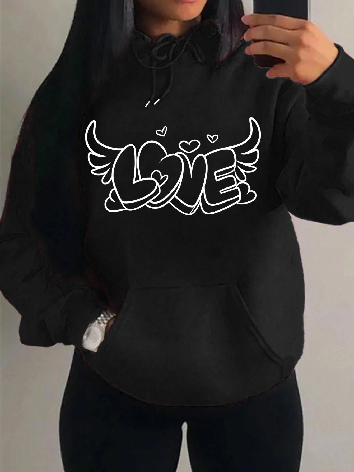 Love with Angel Wings Hoodie - White Logo