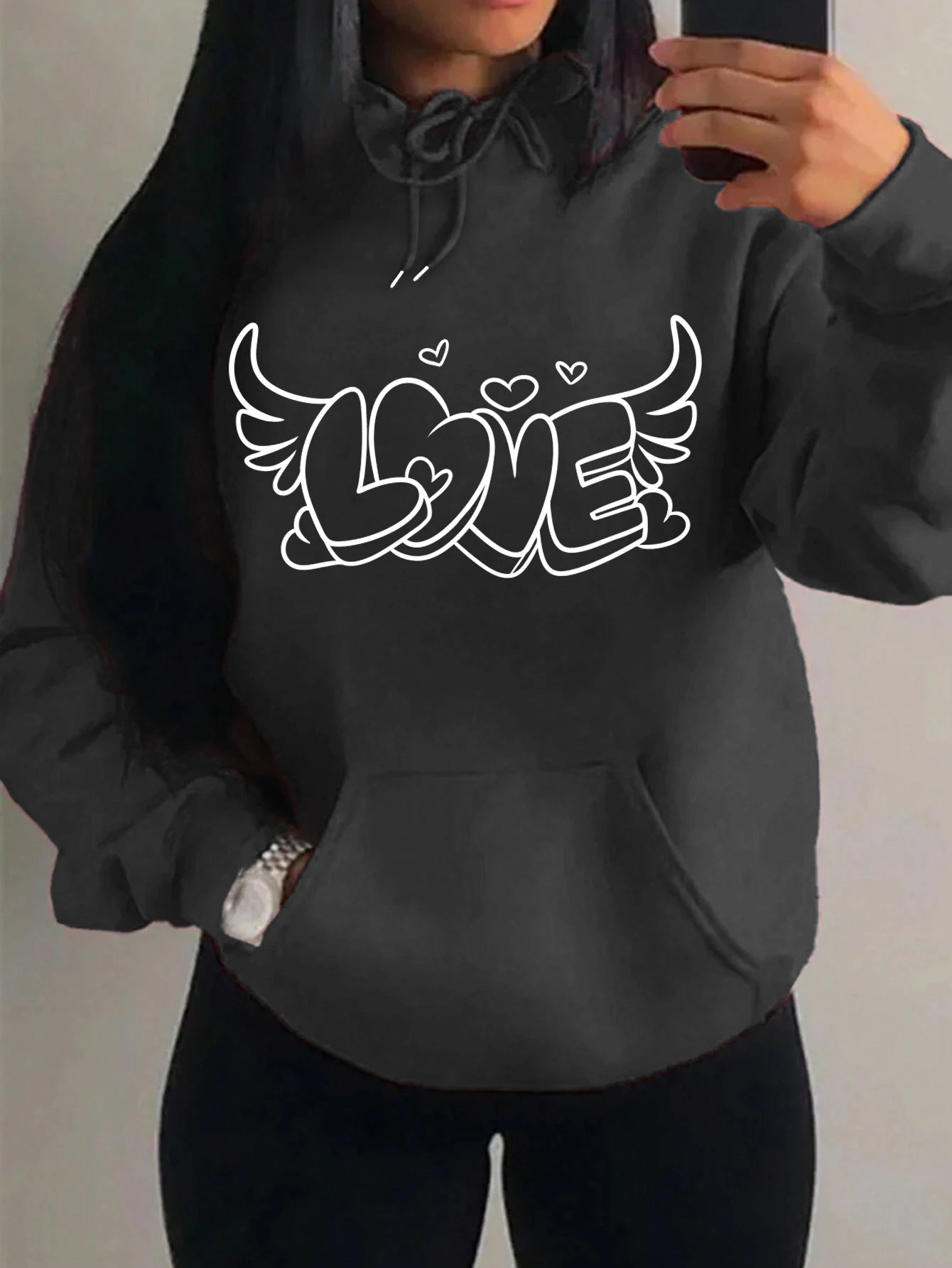 Love with Angel Wings Hoodie - White Logo