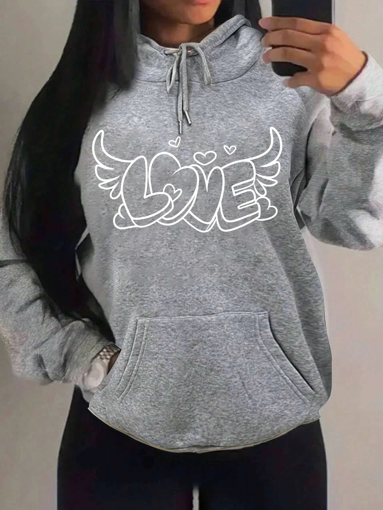 Love with Angel Wings Hoodie - White Logo