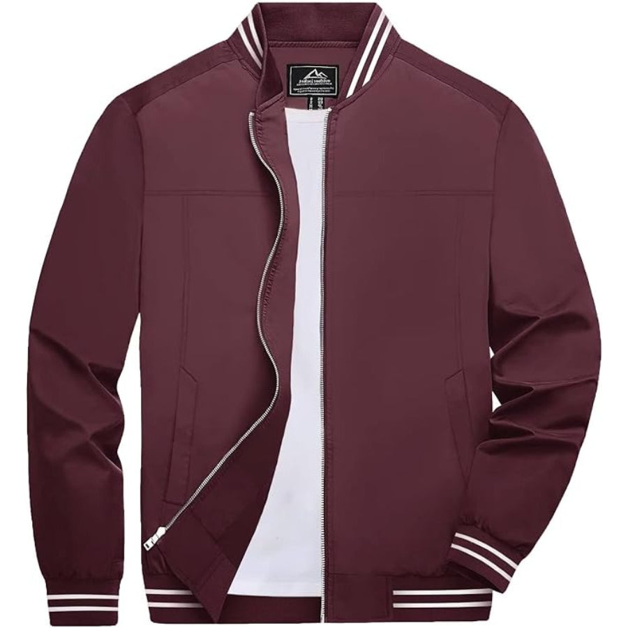 Men's Lightweight Zip-Up Bomber Jacket with Ribbed Collar and Cuffs - Versatile Casual Outerwear