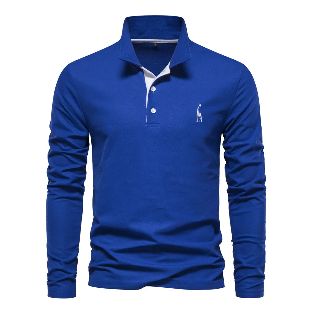 Giraffe Embroidery Long Sleeve Polo Shirt